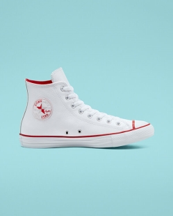 Converse Seasonal Color Leather Chuck Taylor All Star Női Magasszárú Fehér/Piros | VZITDQS-HU